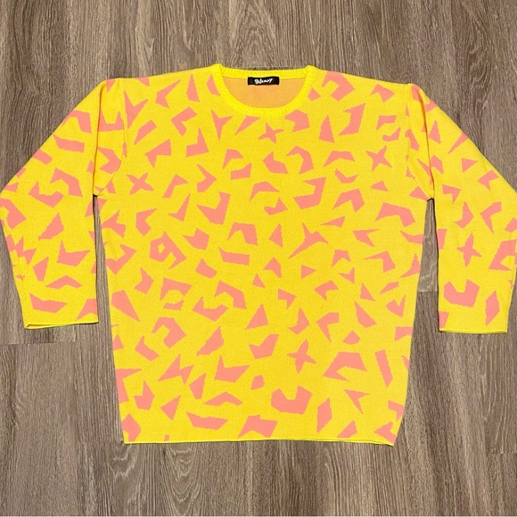 Galaxxxy 80s Leopard Knit Pink Yellow Pattern Boxy Sweater Free Size From Japan - Picture 1 of 11